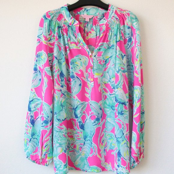 New with minor defect. Lilly Pulitzer Elsa Top, Lobster In Love, Size S - Picture 1 of 6